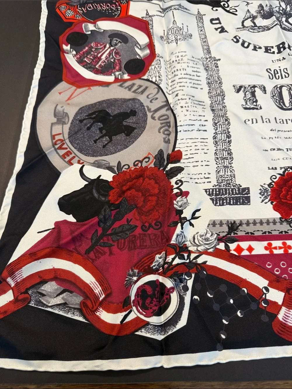 Christian Lacroix Red, Black & White Graphic Silk Scarf
